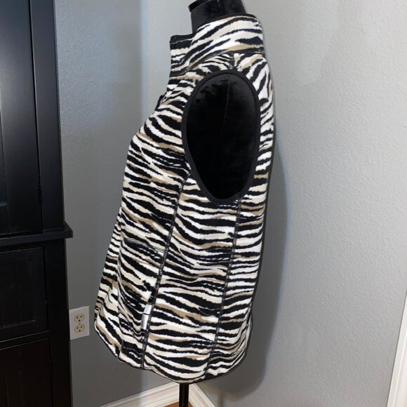 Kim Rogers Vest Womens Large Reversible Animal Print Fleece Pockets Black White - Picture 5 of 11